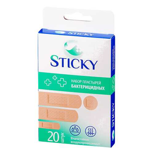 Пластырь бактерицидный Sticky влагостойкий 1,9 х 7,2 см 20 шт. в Аптеки Столички