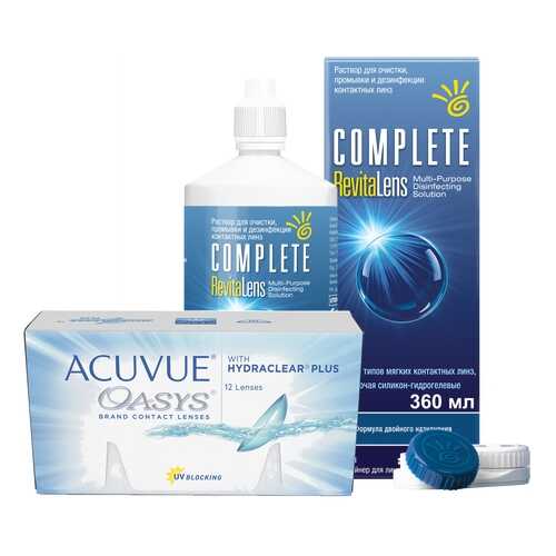 Контактные линзы Acuvue Oasys 12 линз R 8.4 -1.50 + Раствор Complete RevitaLens 360 мл в Аптеки Столички