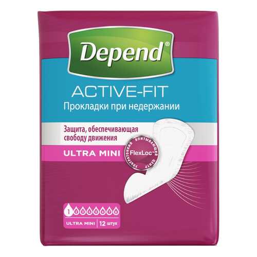 Урологические прокладки для женщин, 12 шт. Depend Active-Fit Ultra Mini в Аптеки Столички